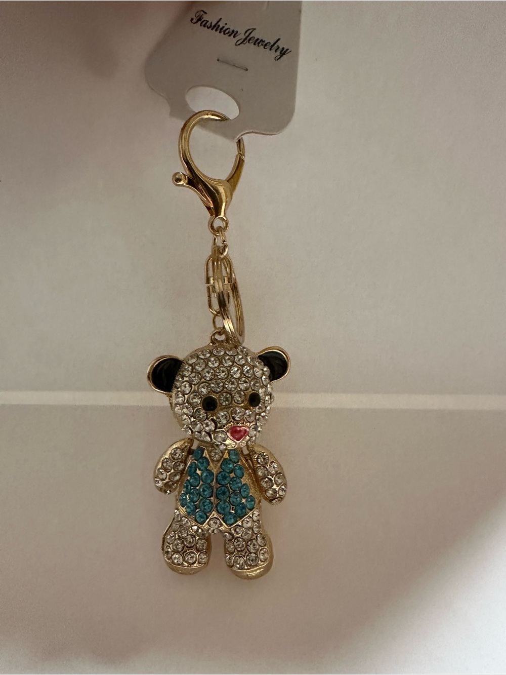 Lot of  6 Fashion Jewelry Gold-Tone Teddy Bear Charm with Blue and Black Accents